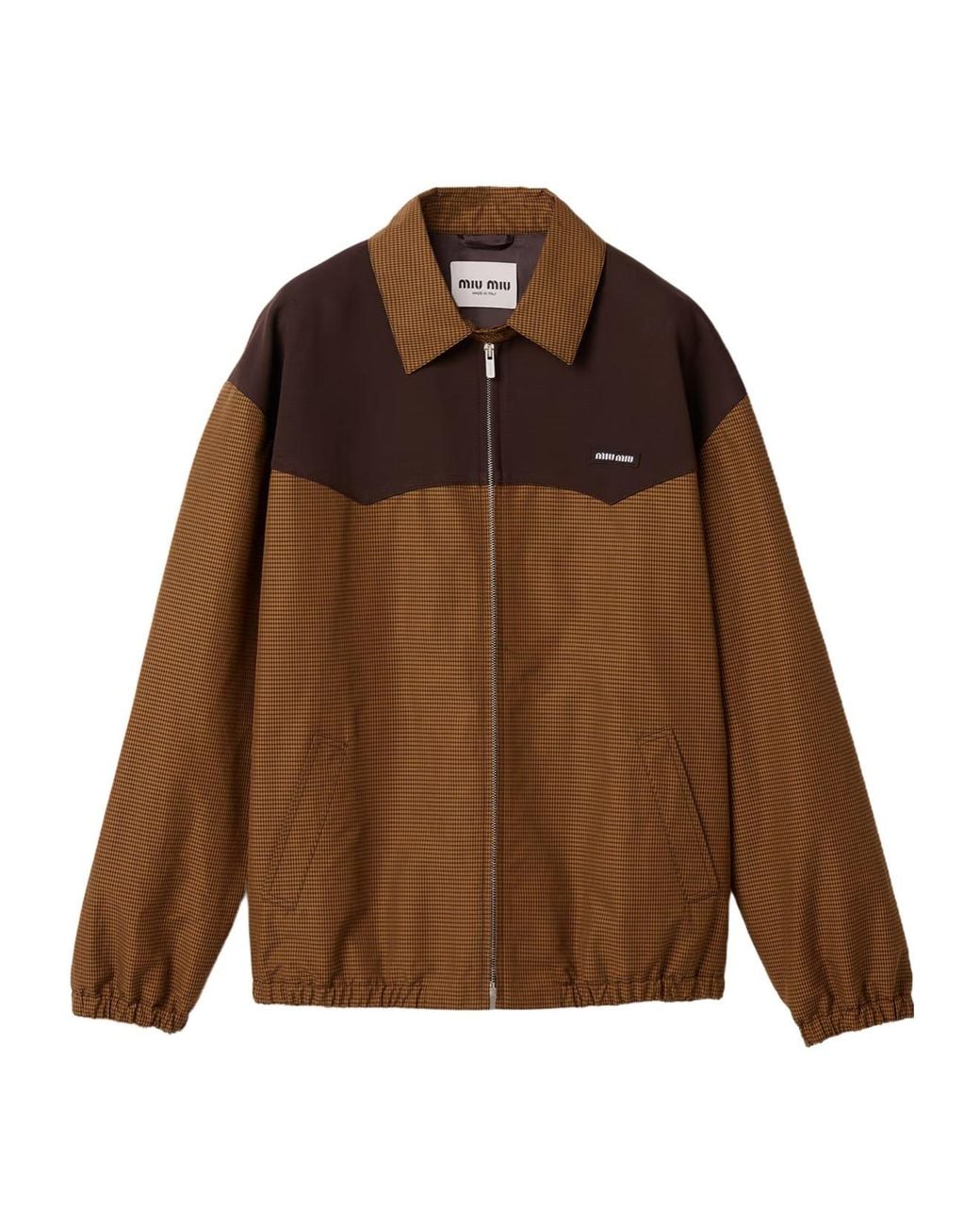 Miu Miu Brown Cotton Gingham Print Blouson Jacket