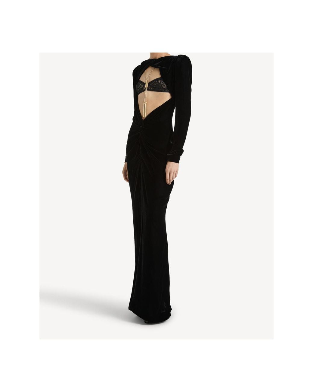 Balmain Black Long Velvet And Lace Dress