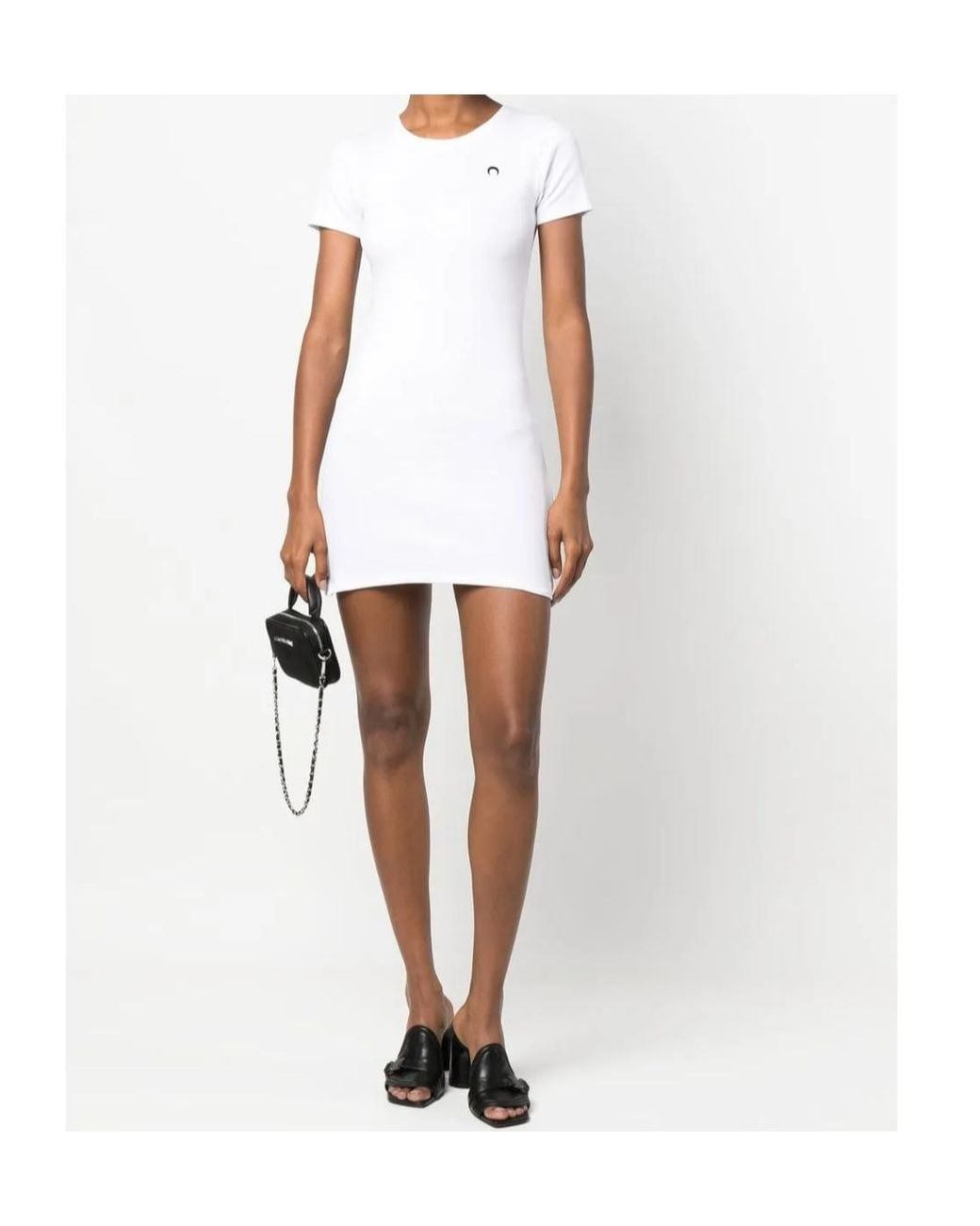 MARINE SERRE White Ribbed T-Shirt Dress