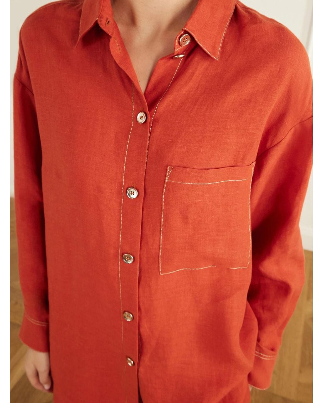 Eres Red Flashing Woven Linen Shirt