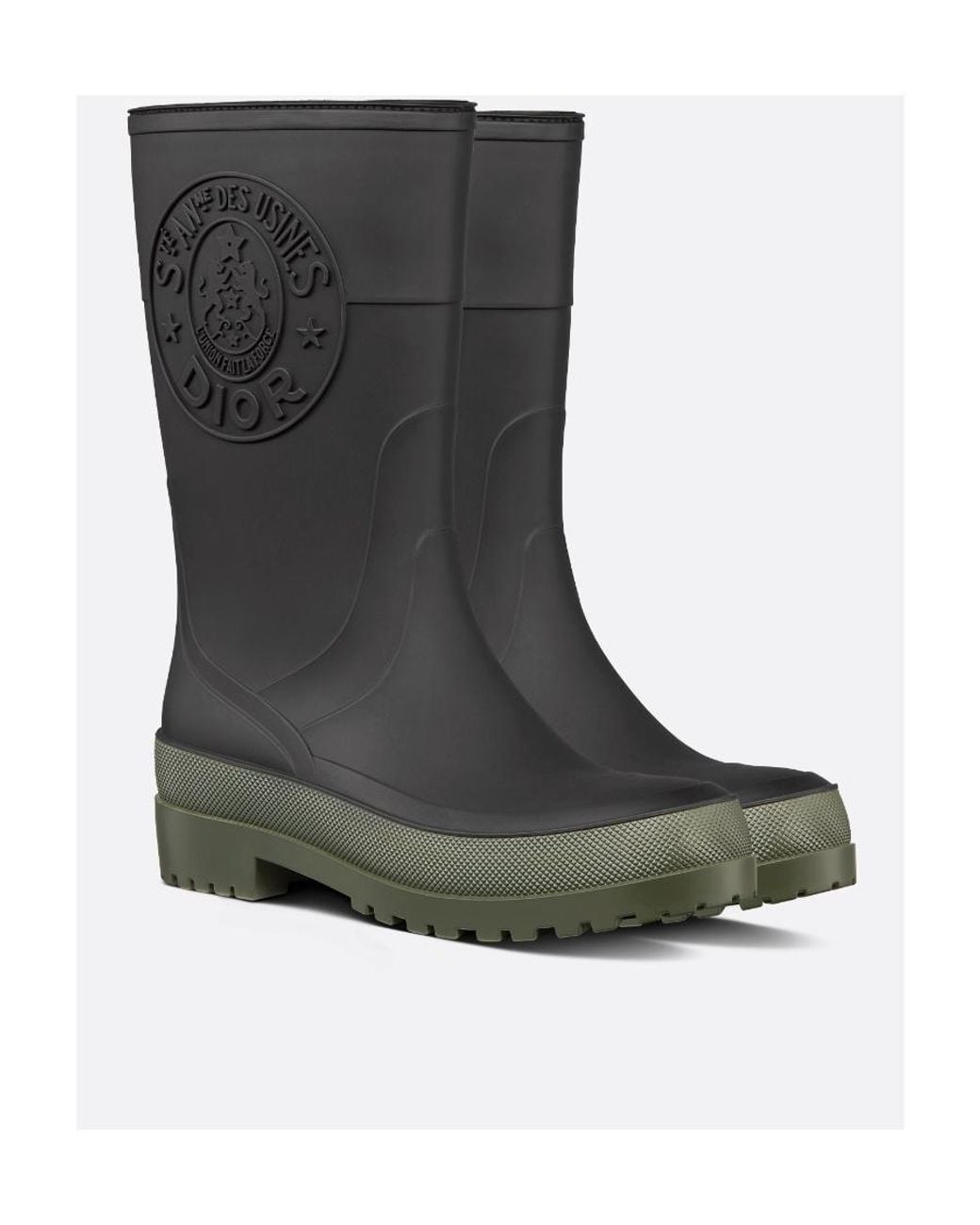 Dior Black Logo Embossed Round Toe Rain Boots