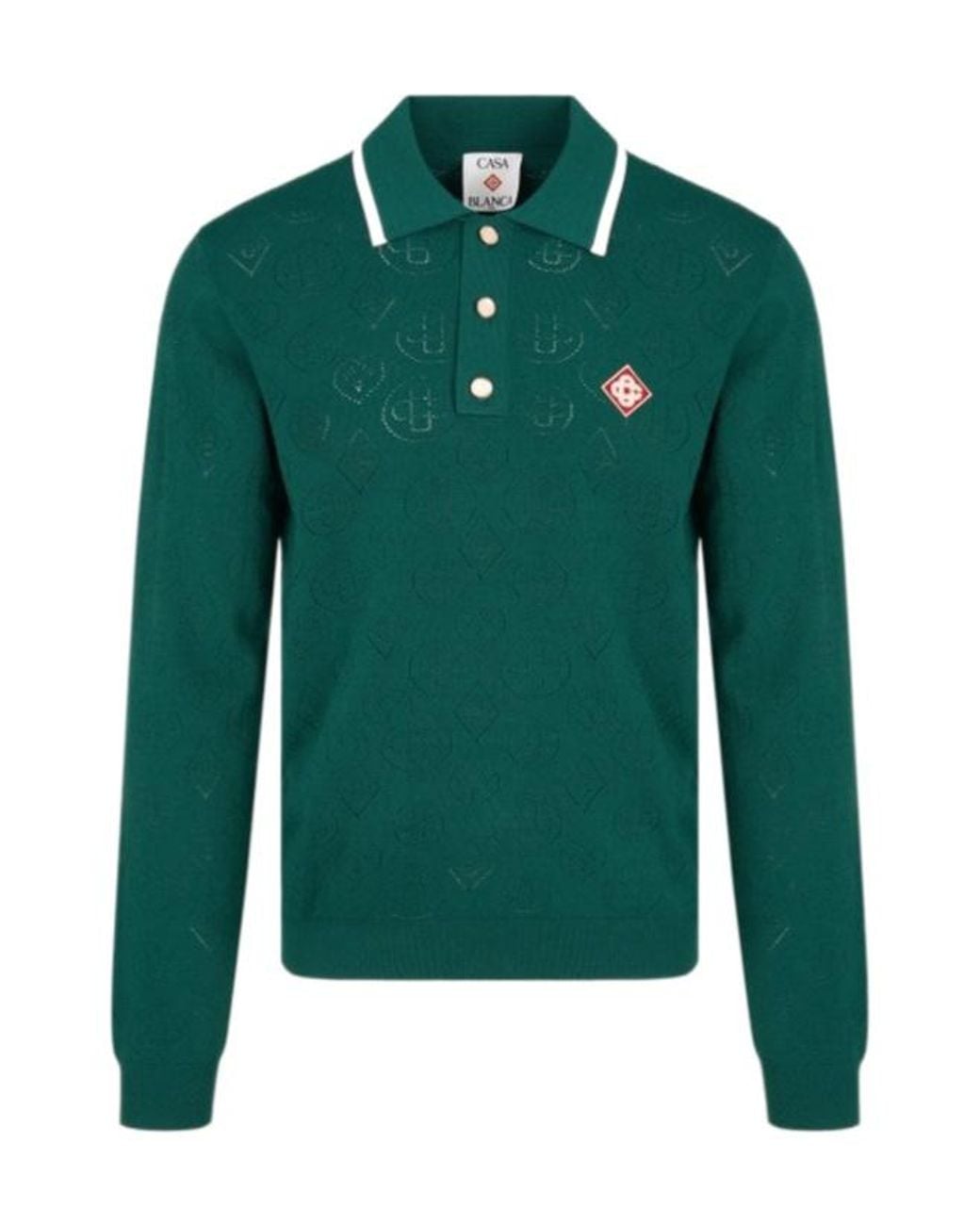 Casablanca Green Jacquard Logo Long Sleeve Polo Shirt for men