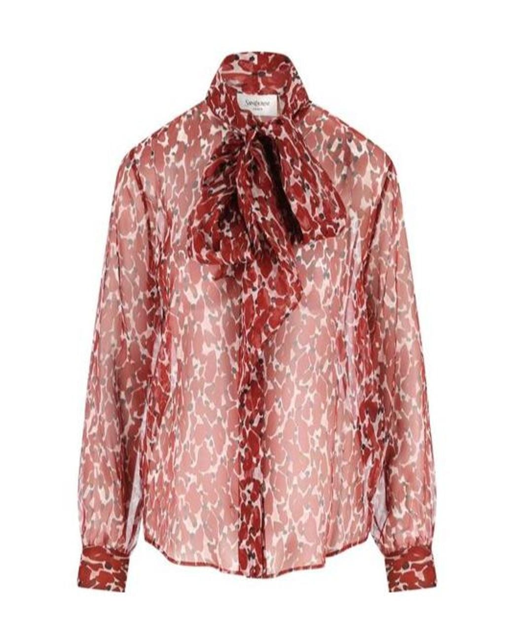 Saint Laurent Pink All-Over Patterned Long-Sleeved Blouse