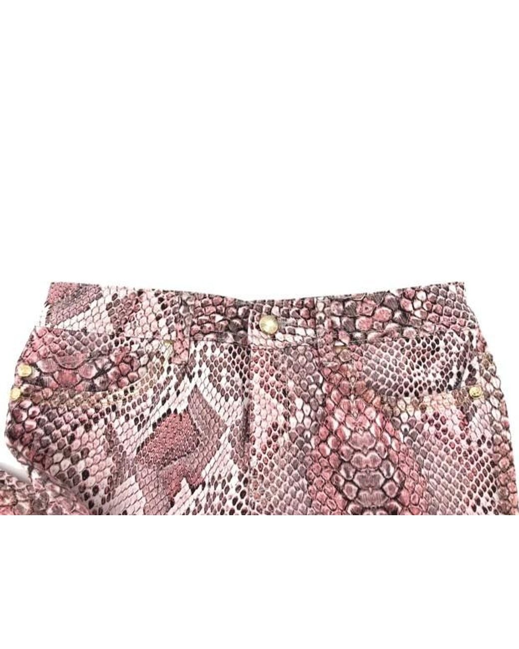 Just Cavalli Red Snake-Print Denim Trousers