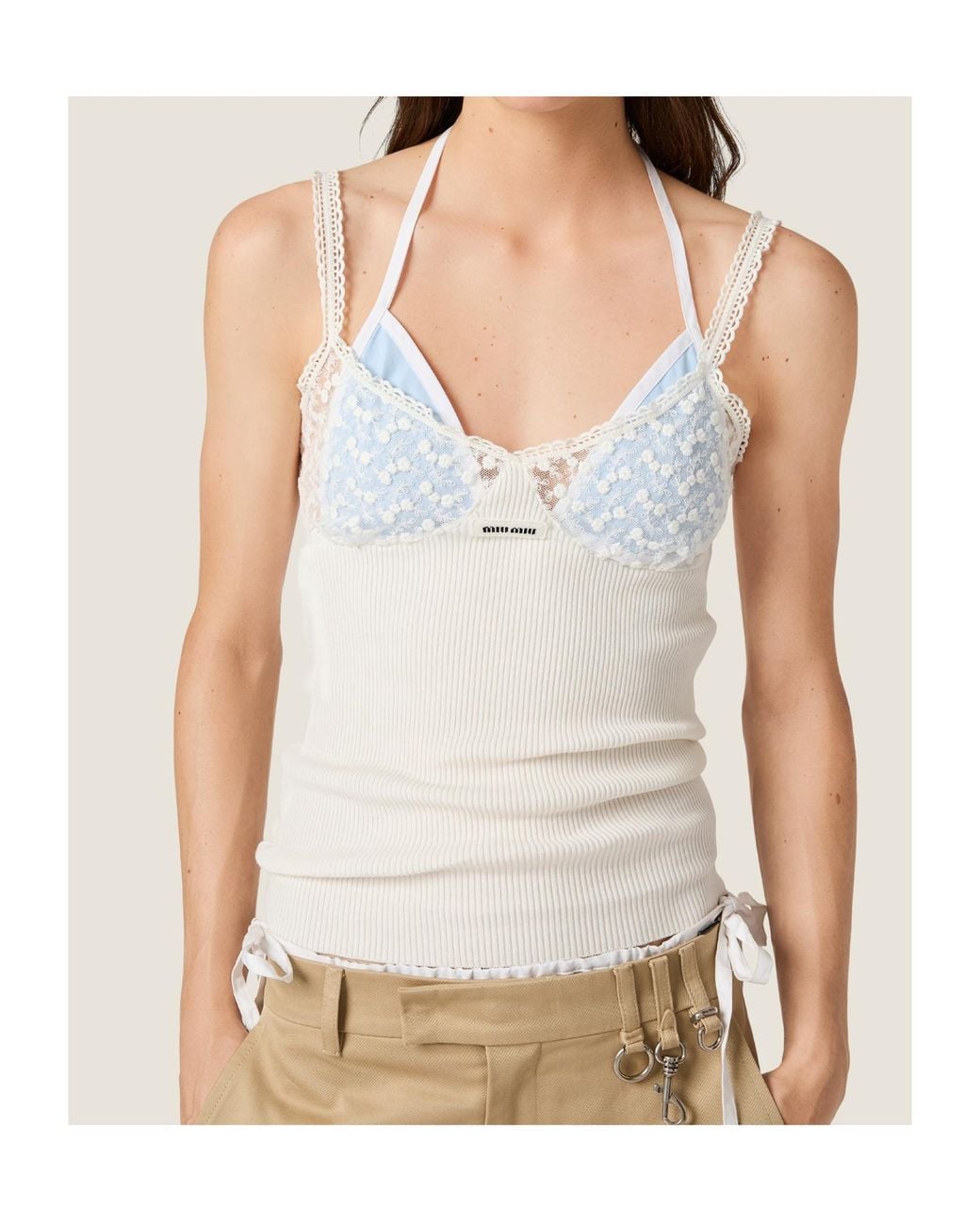 Miu Miu Natural Cotton And Lace Top