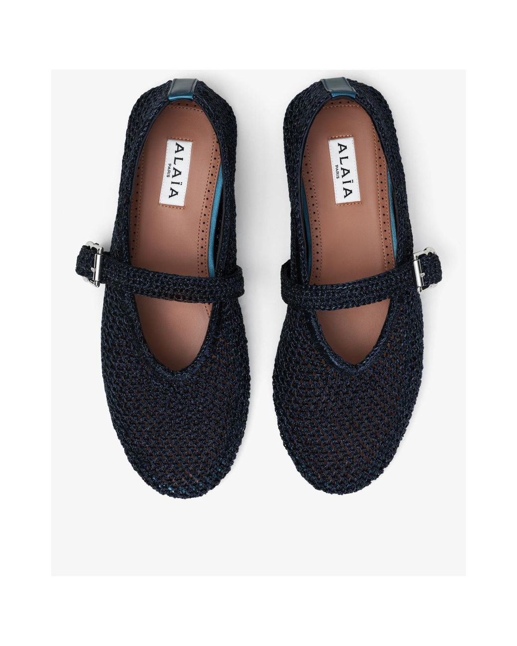 Alaïa Blue Alaïa Buckled Knitted Ballet Flats