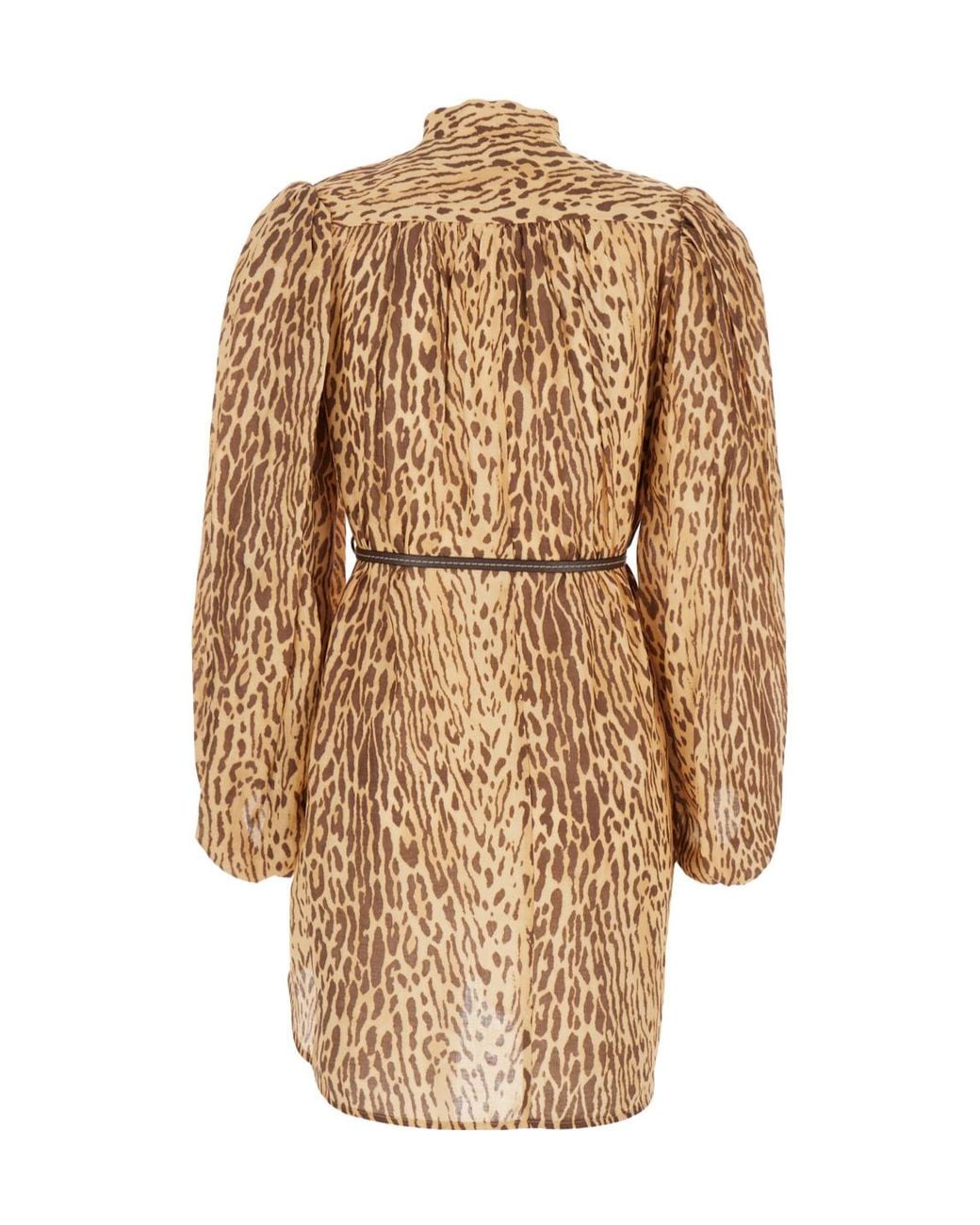 Zimmermann Natural Animal Print Mandarin Collar Dress