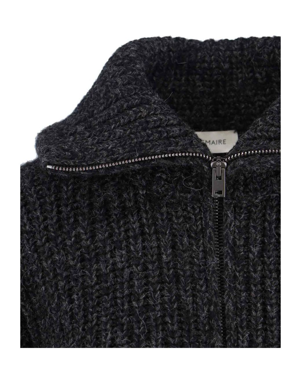 Lemaire Black Zip-Up Knitted Cardigan