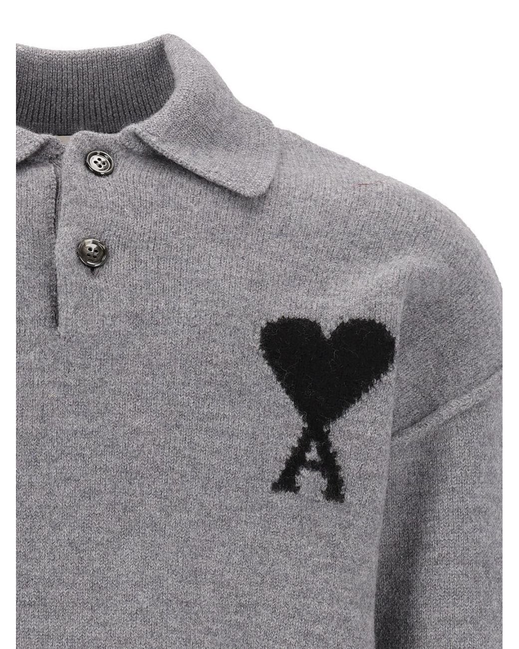 AMI Gray Ami Ami De Coeur Long Sleeved Polo Shirt for men