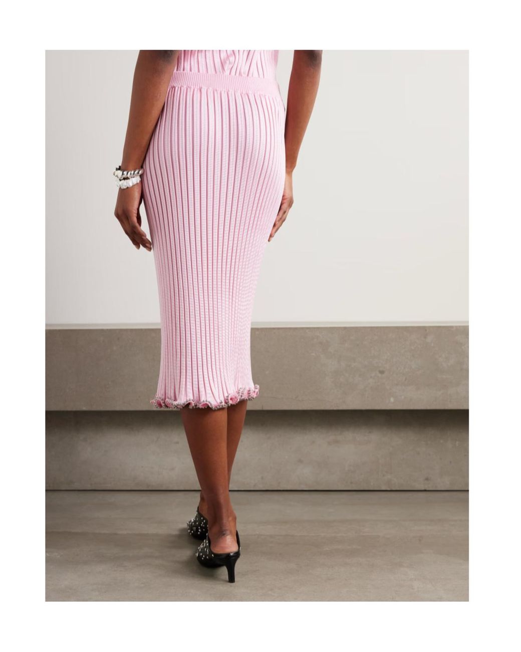 Jil Sander Pink Bead-Embellished Ribbed-Knit Midi Skirt