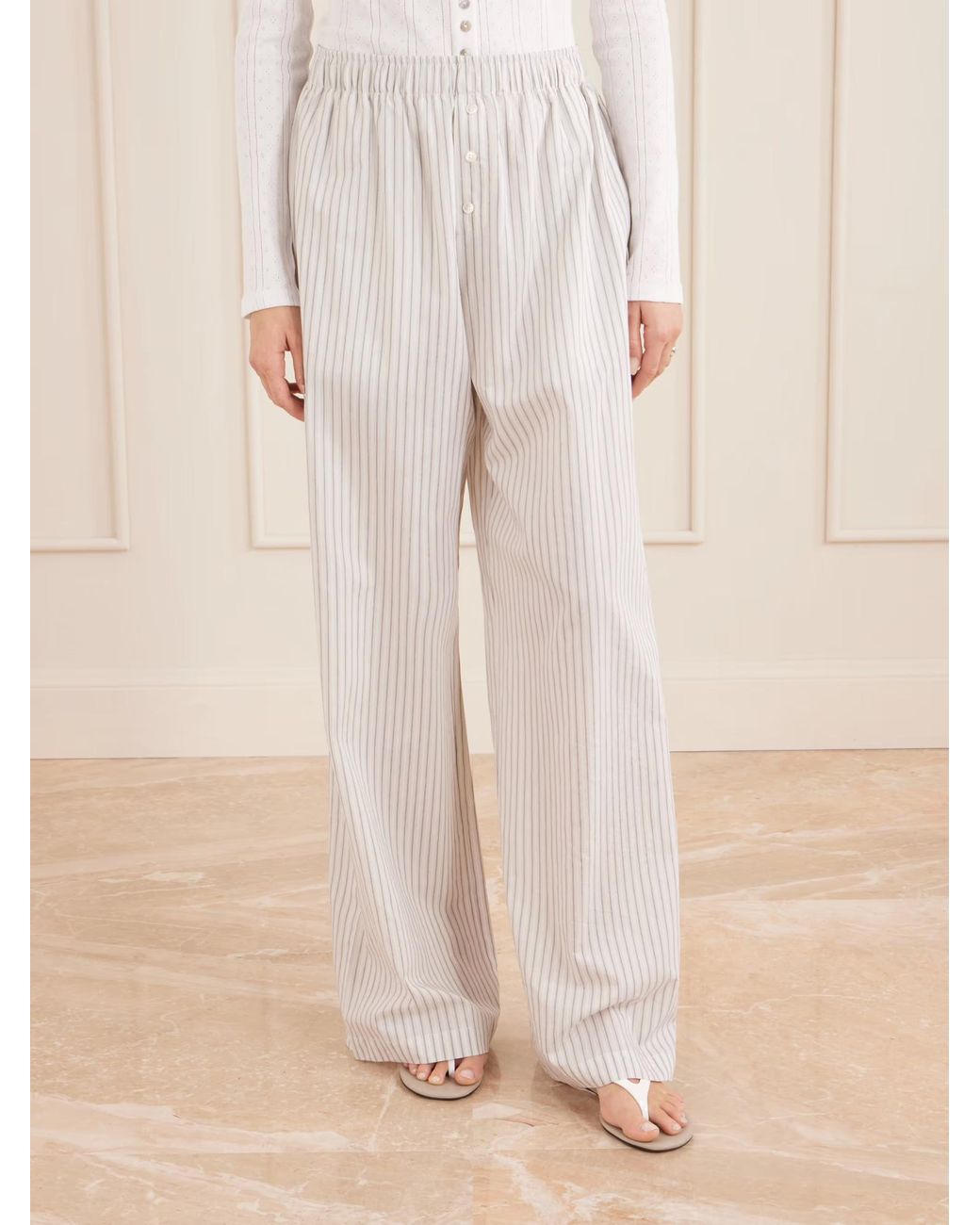 Rohe White Striped Casual Pants