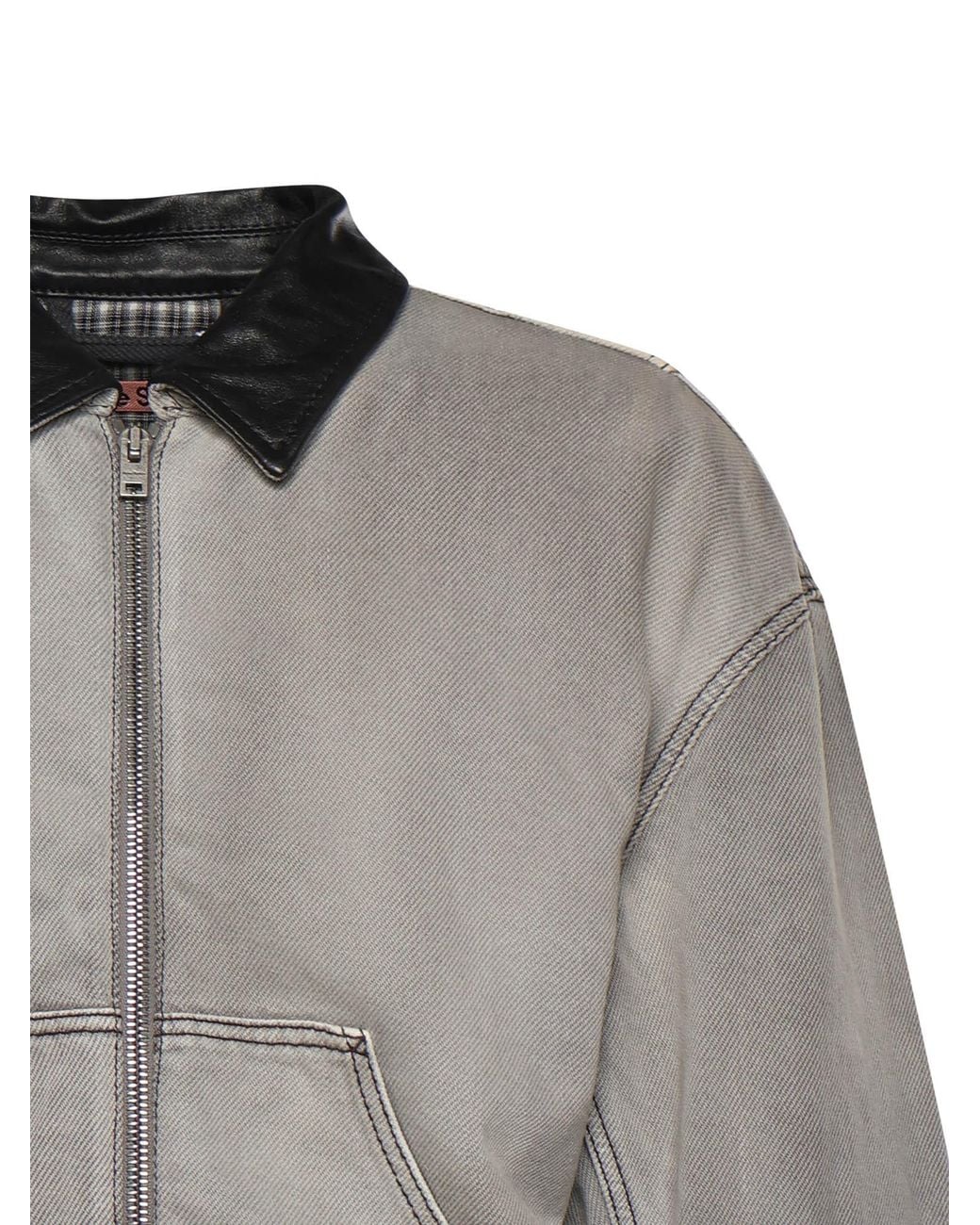 Acne Gray Zip Leather-Collar Denim Jacket for men