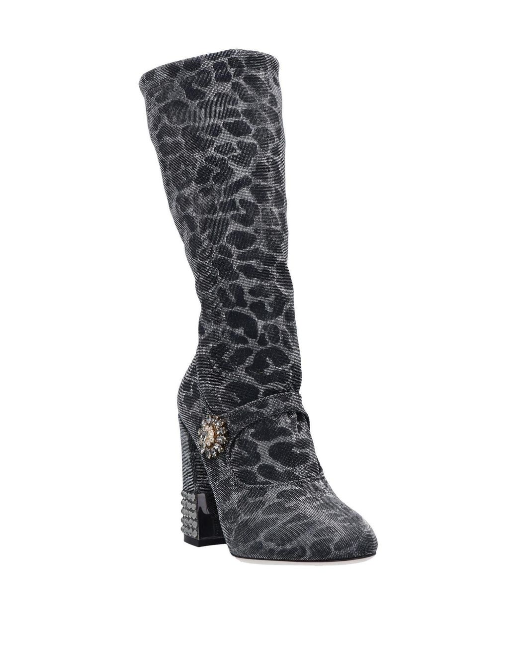 Dolce & Gabbana Black Leopard Print Block Heel Ankle Boots