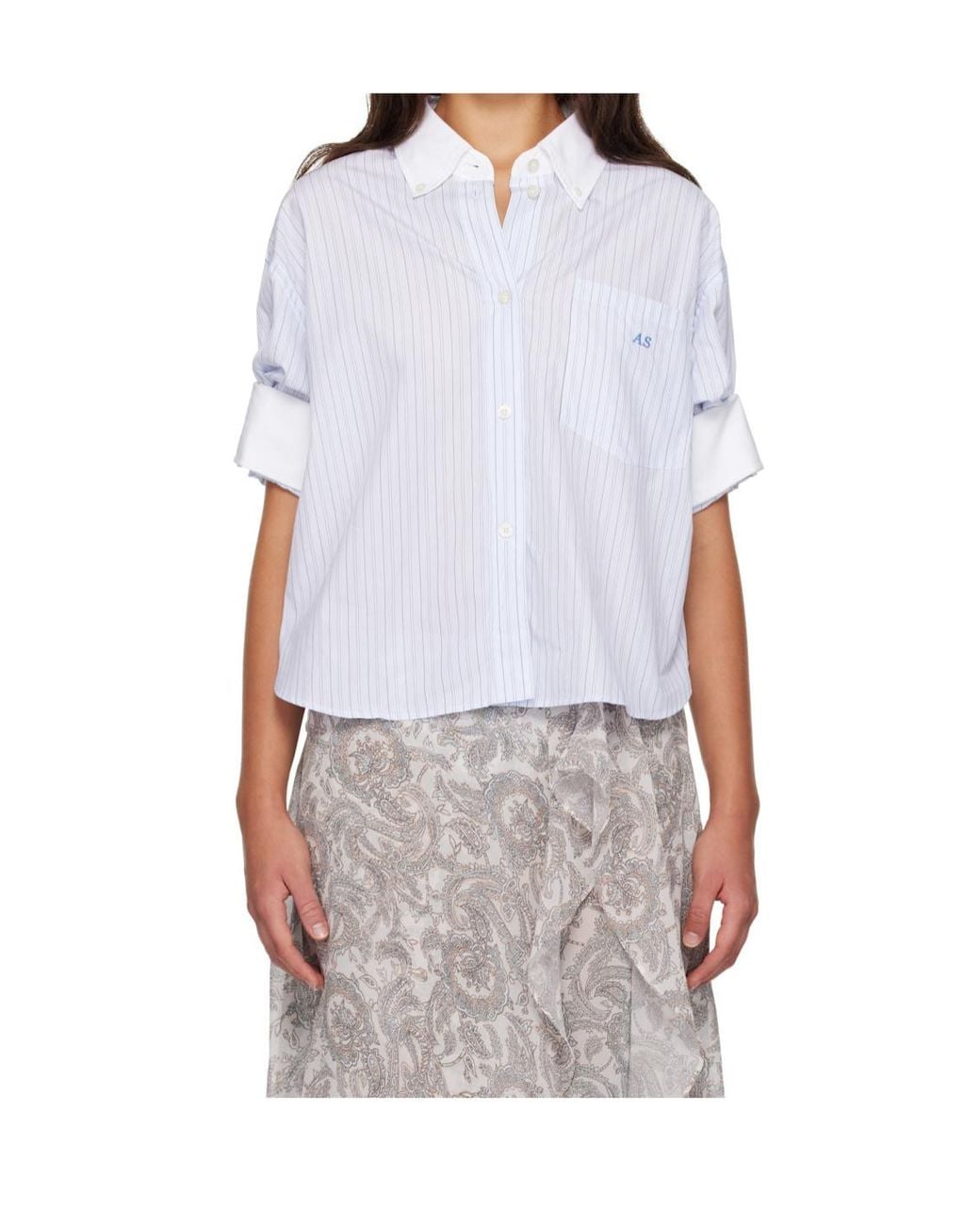 Acne White Short-Sleeved Striped Button-Up Shirt