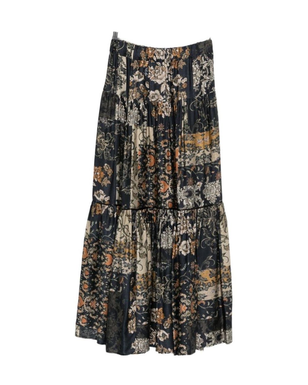 Liu Jo Multicolor Floral-Patchwork Tiered Midi Skirt