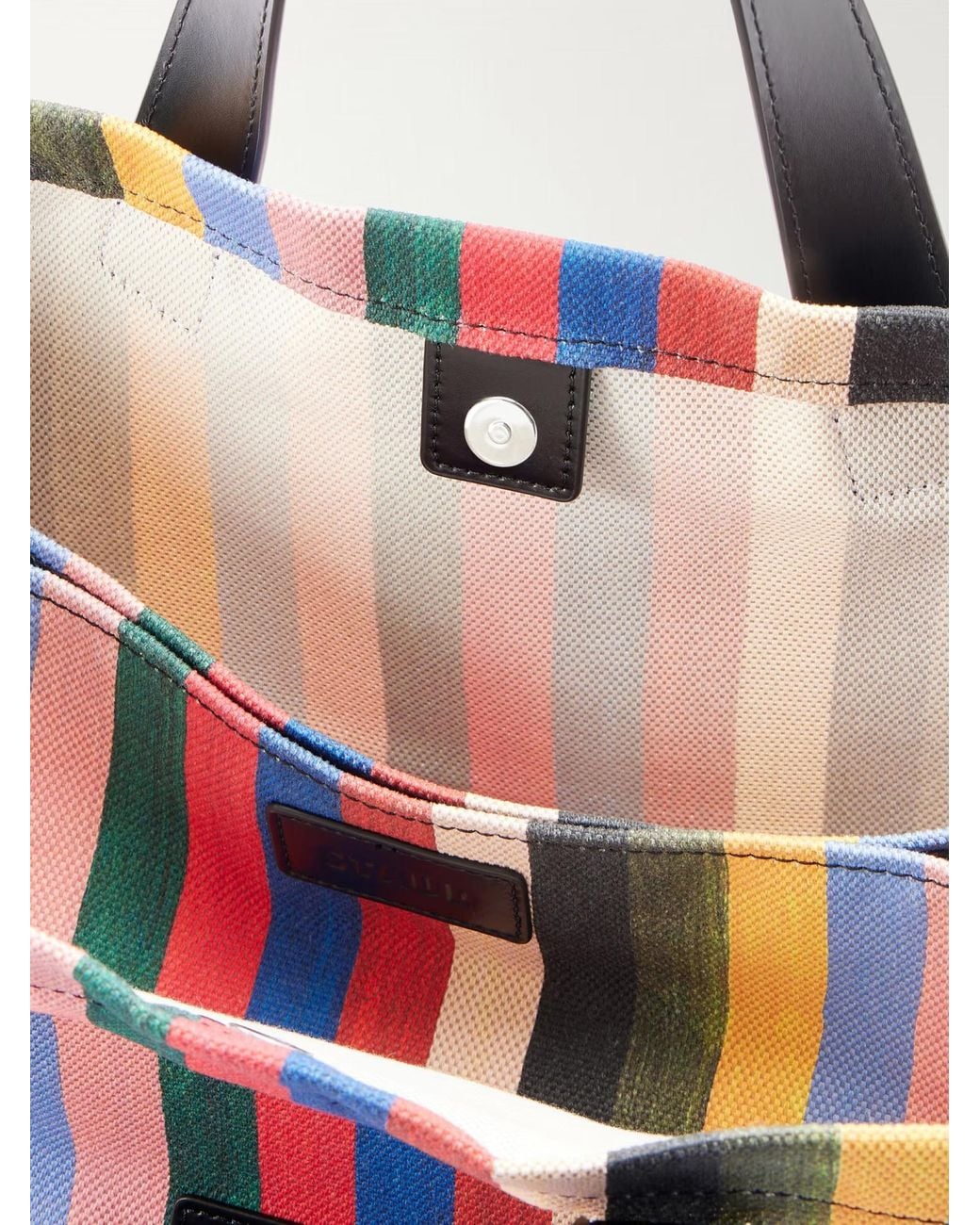 Staud Red Leather-Trimmed Striped Canvas Tote