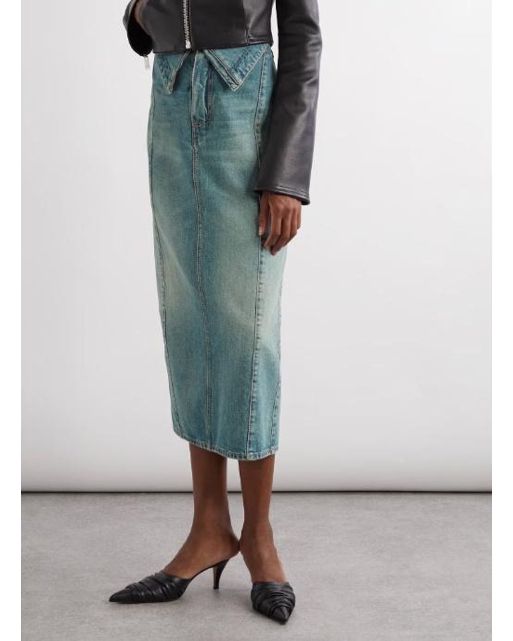 McQueen Green Fold Over Waist Denim Skirt
