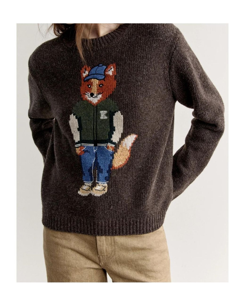Maison Kitsuné Brown Dressed Fox Intarsia Wool Jumper