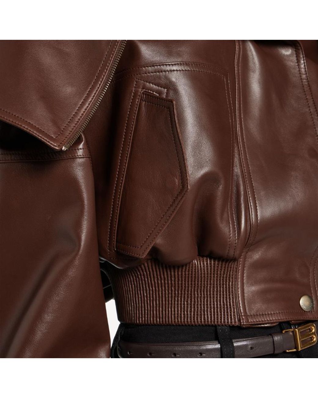 Balenciaga Brown Wrap Collar Leather Jacket