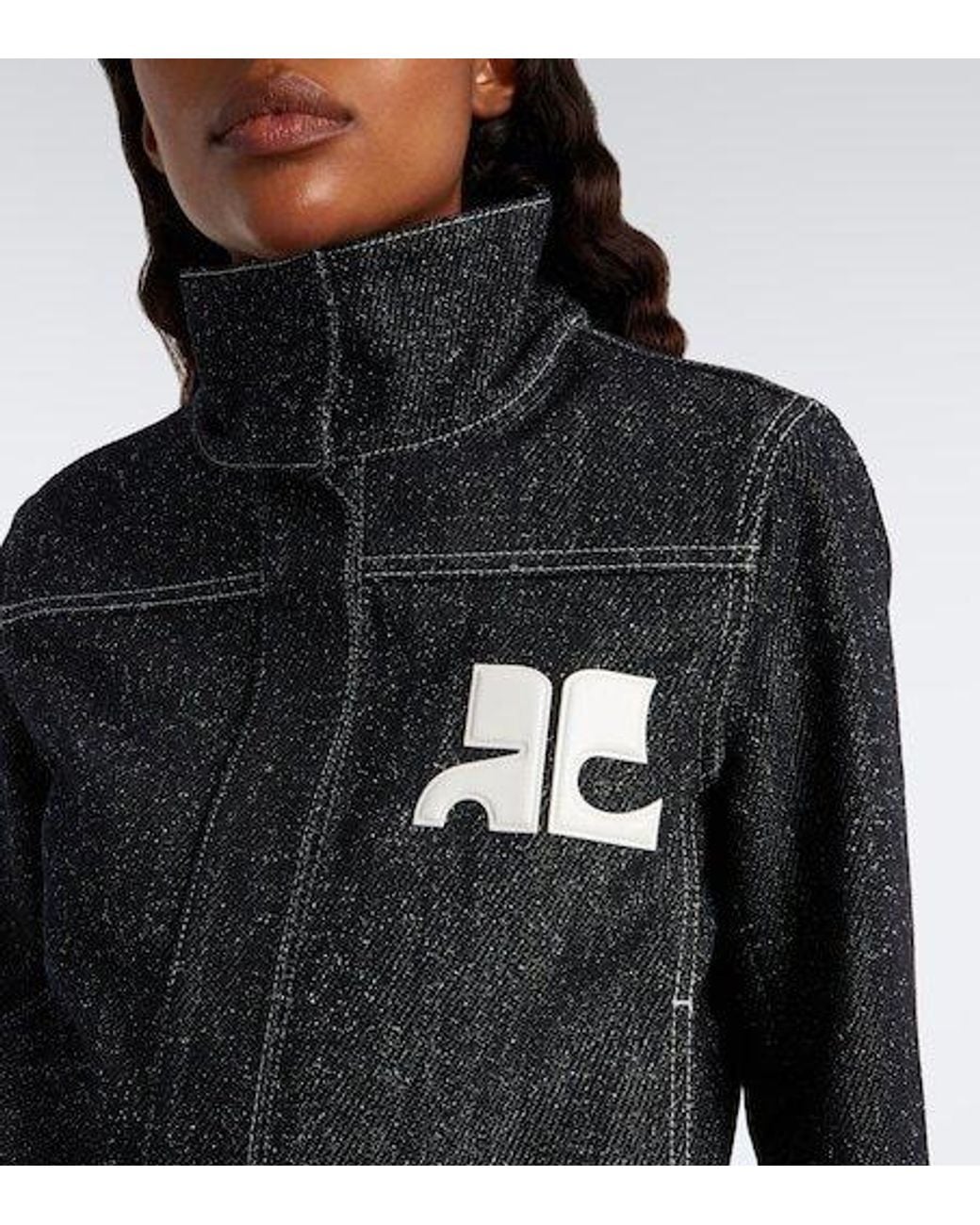 Courreges Black High-Neck Color Contrast Stitching Denim Jacket