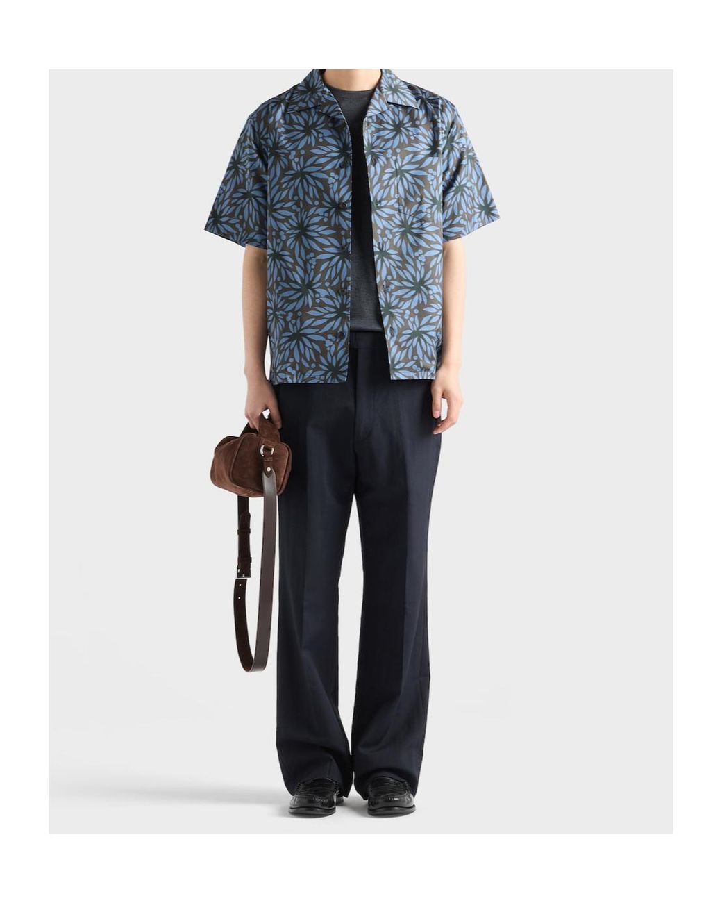 Prada Blue Cotton-Silk Bowling Shirt for men