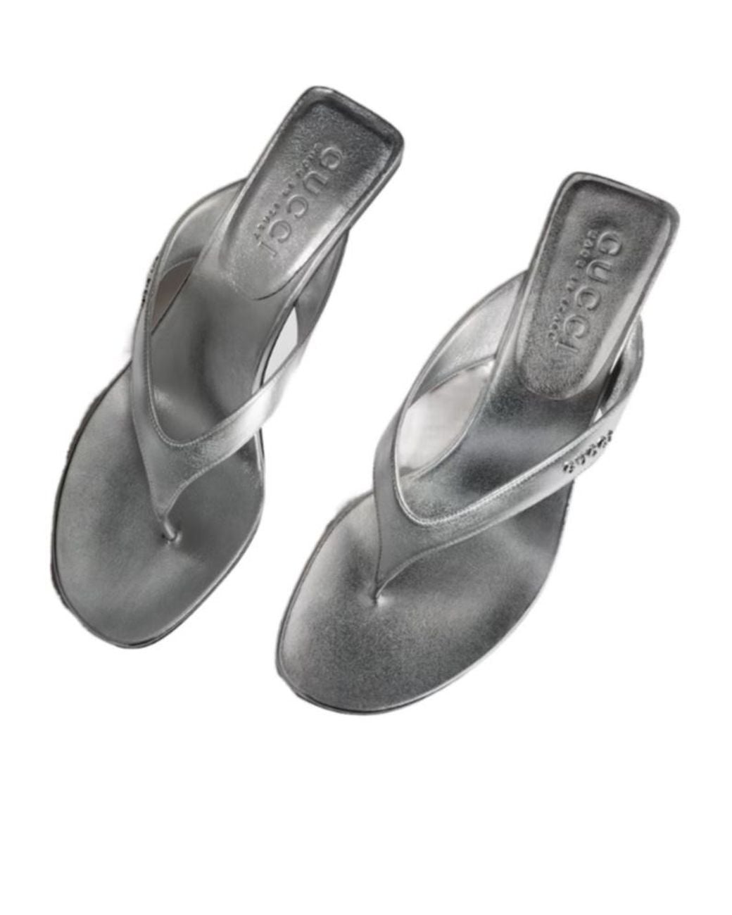Gucci White Thong Logo Heeled Sandals