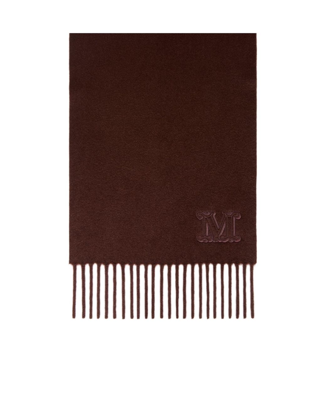 Max Mara Brown Logo Embroidered Fringed Scarf
