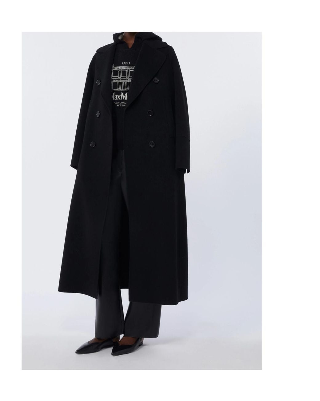 Max Mara Black Button Virgin Wool Coat