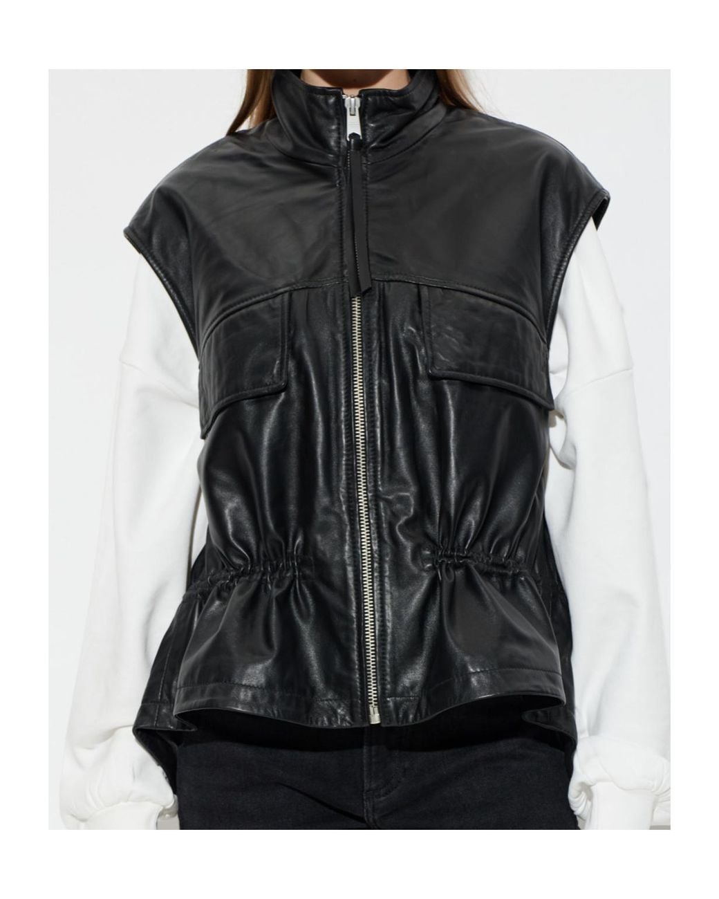 AllSaints Black Flor Leather Vest Jacket