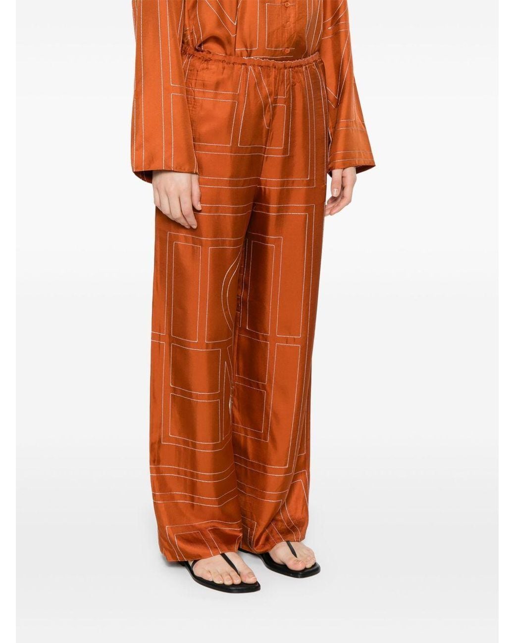 Totême Brown Totême Monogram-Patterned Wide-Leg Trousers