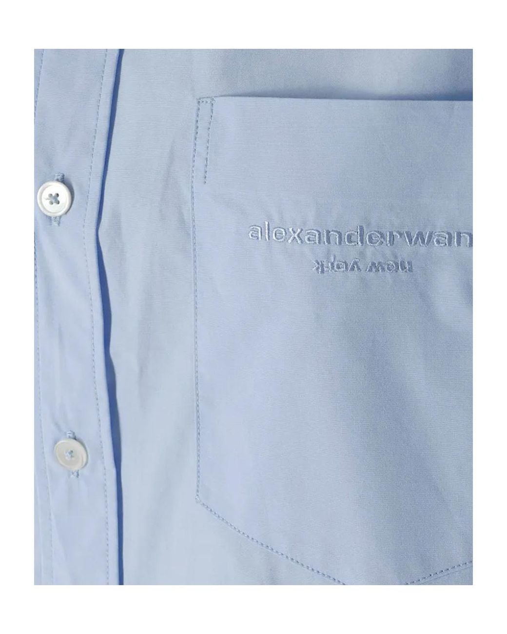 Alexander Wang Blue Logo Embroidered Button-Up Cropped Shirt