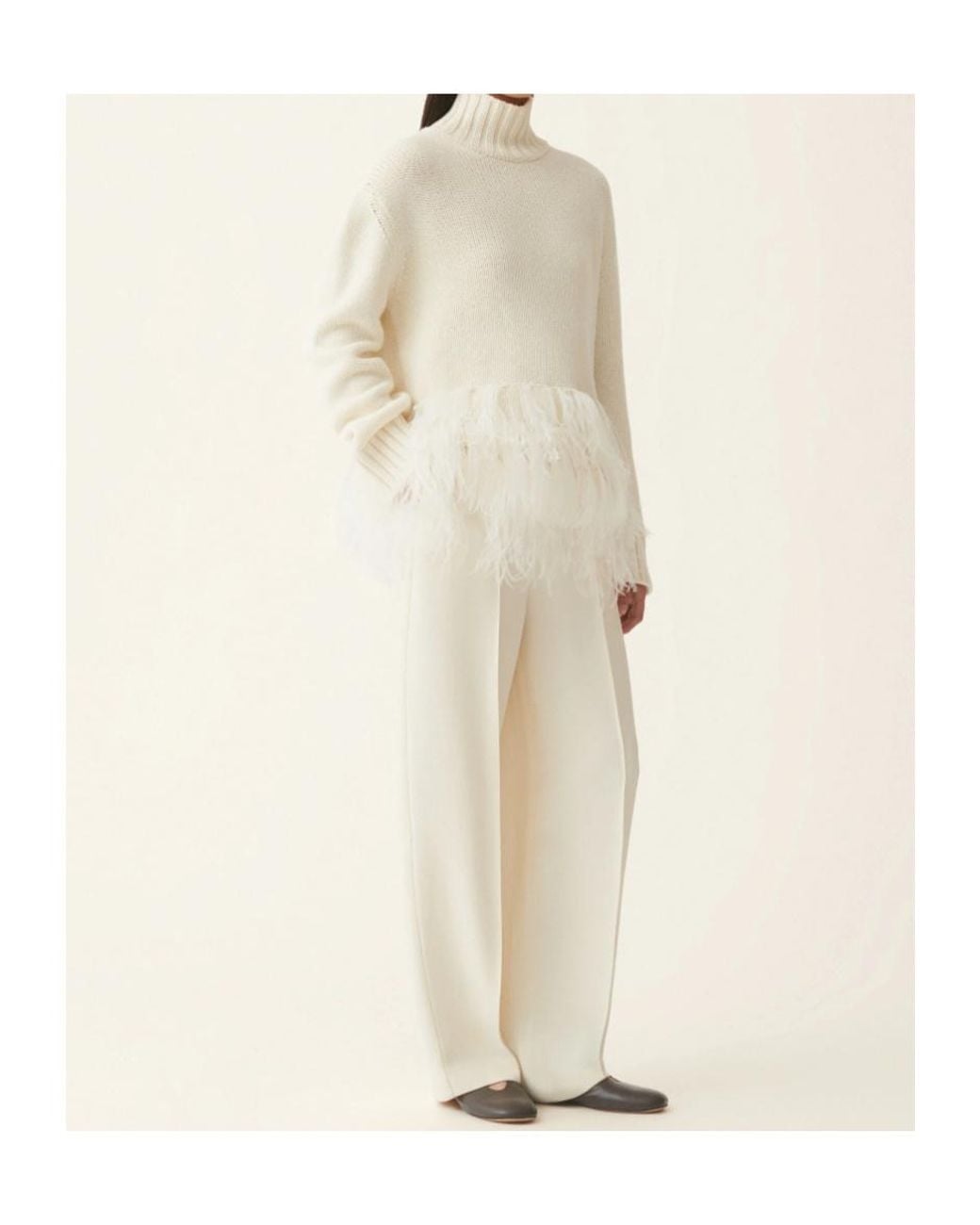 Fabiana Filippi White Feather-Trim Knitted Sweater