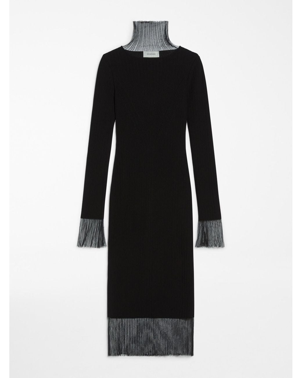 Sportmax Black Long-Sleeved Wool Dress