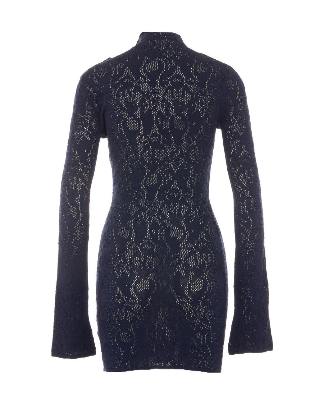 Dondup Blue Sheer Turtleneck Knitted Dress