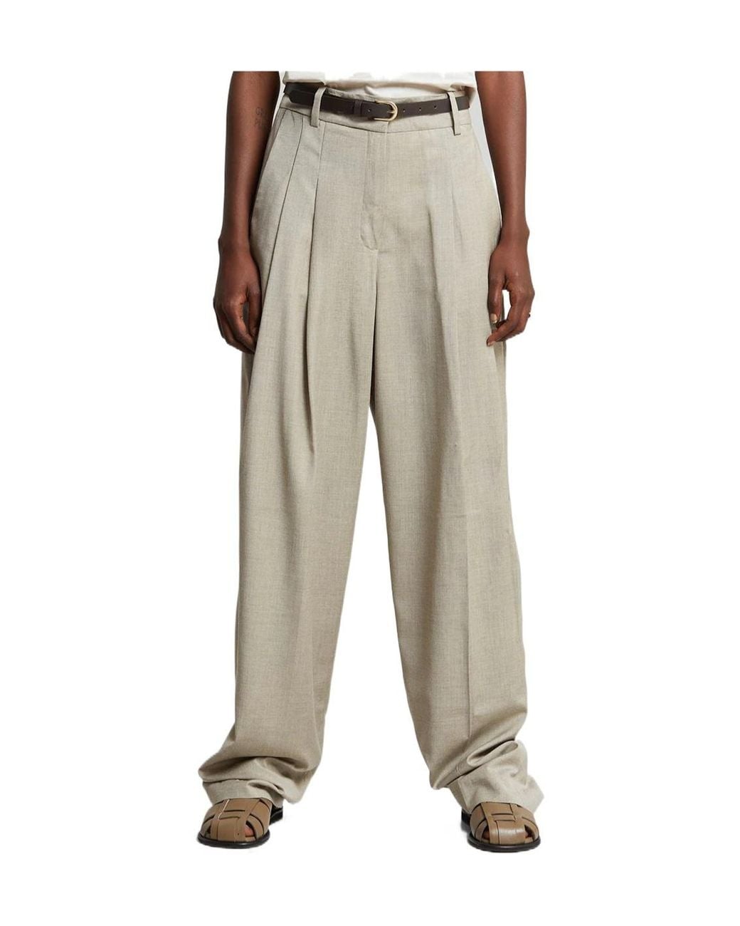 Frankie Shop Gray Gelsa Pleated Wide-Leg Pants