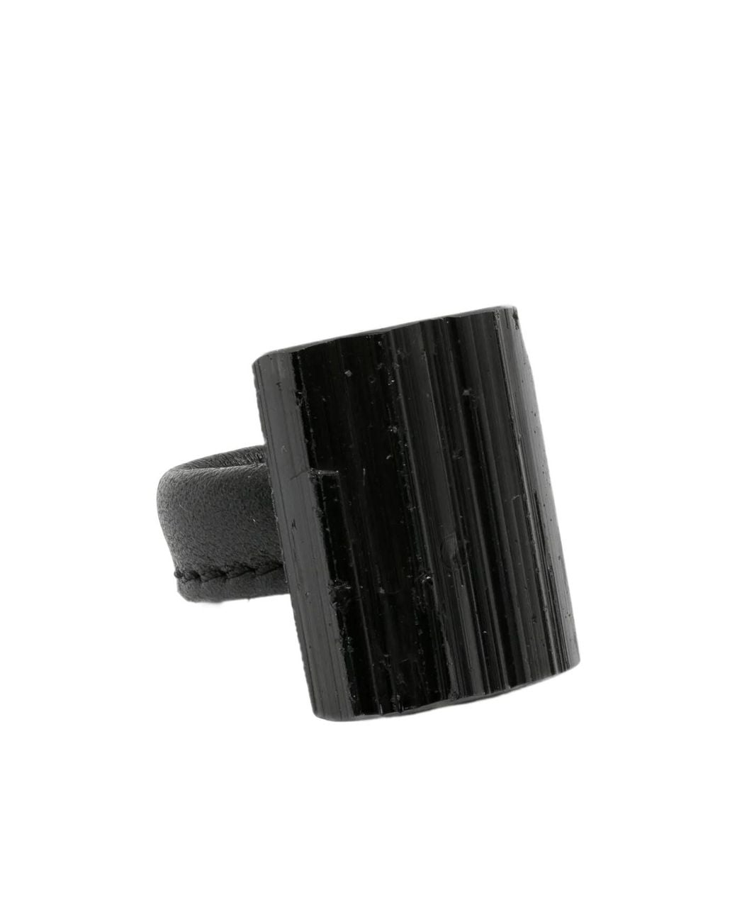 Monies Black Sculptural Leather-Strap Ring