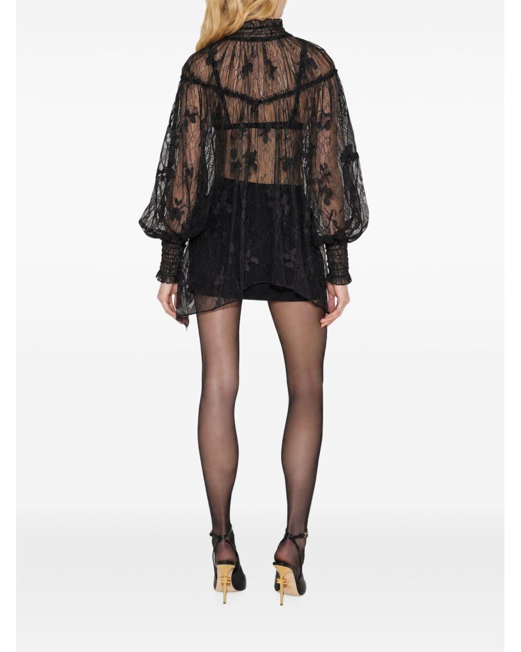 Elisabetta Franchi Black Lace-Overlay Tie-Neck Blouse