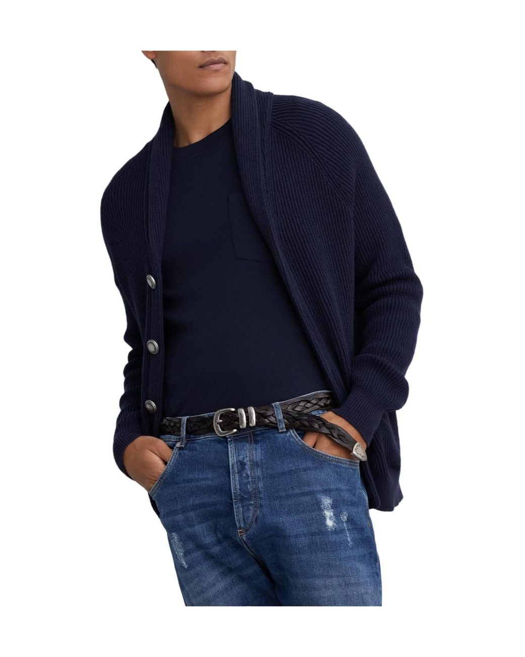 Brunello Cucinelli Blue Short-Sleeved Straight Hem T-Shirt for men
