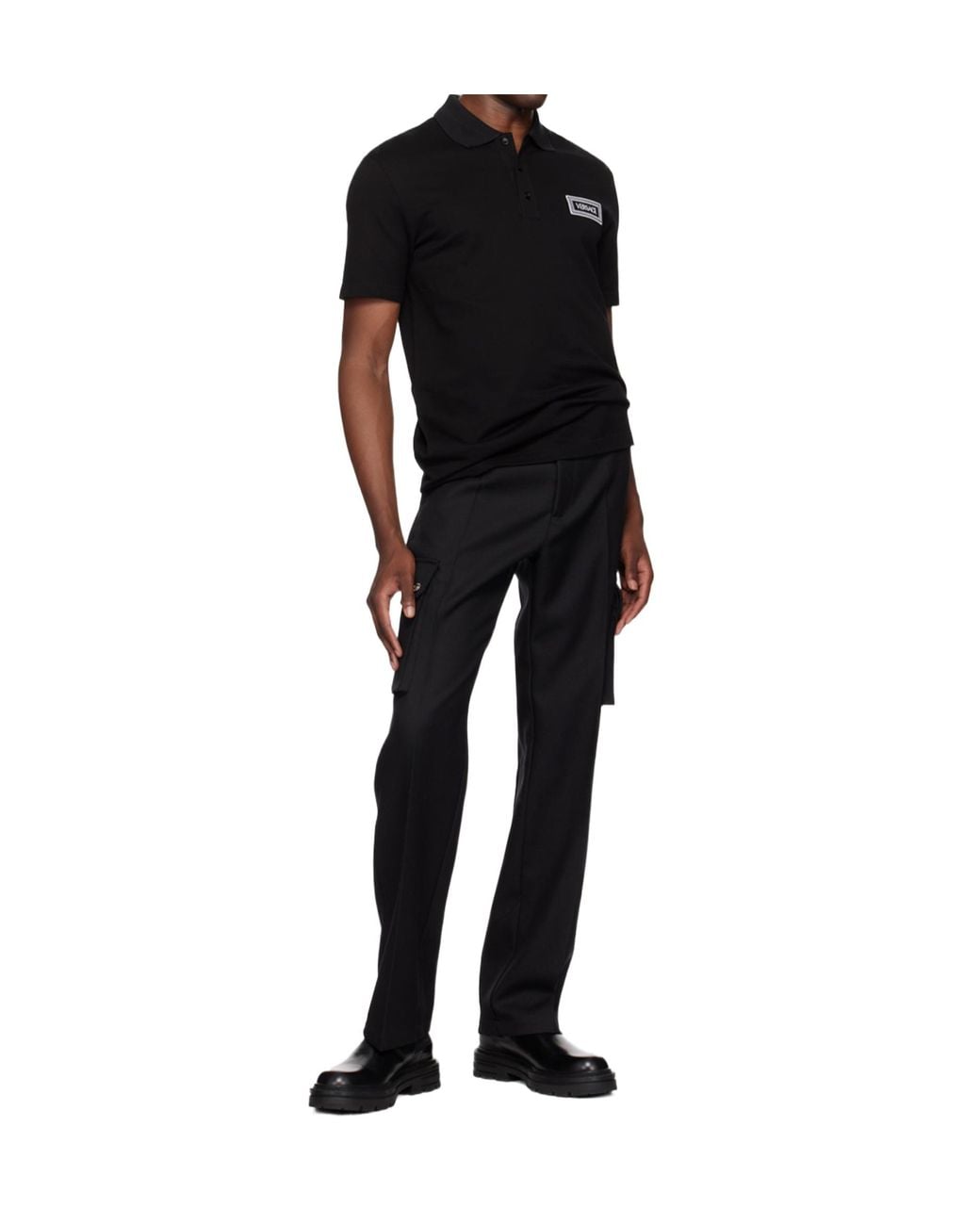 Versace Black Logo-Embroidered Polo Shirt for men