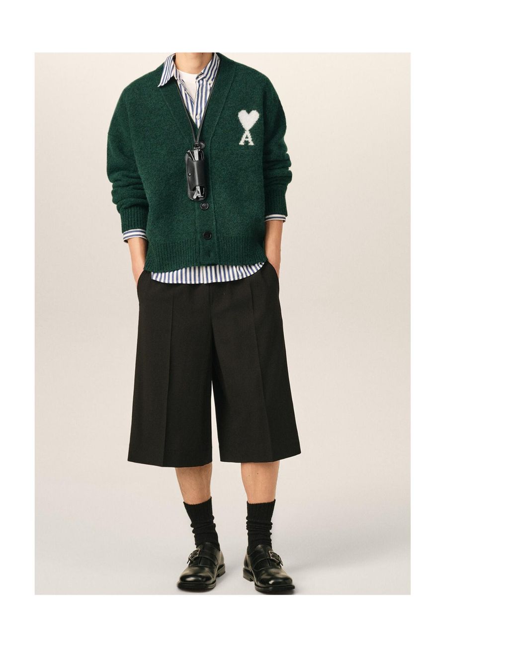 AMI Green Ami Ami De Coeur Logo Intarsia Button-Up Cardigan for men