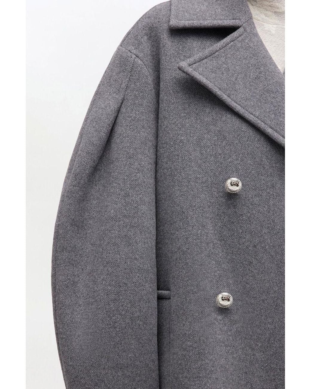 Ganni Gray Oversized Midi Peacoat