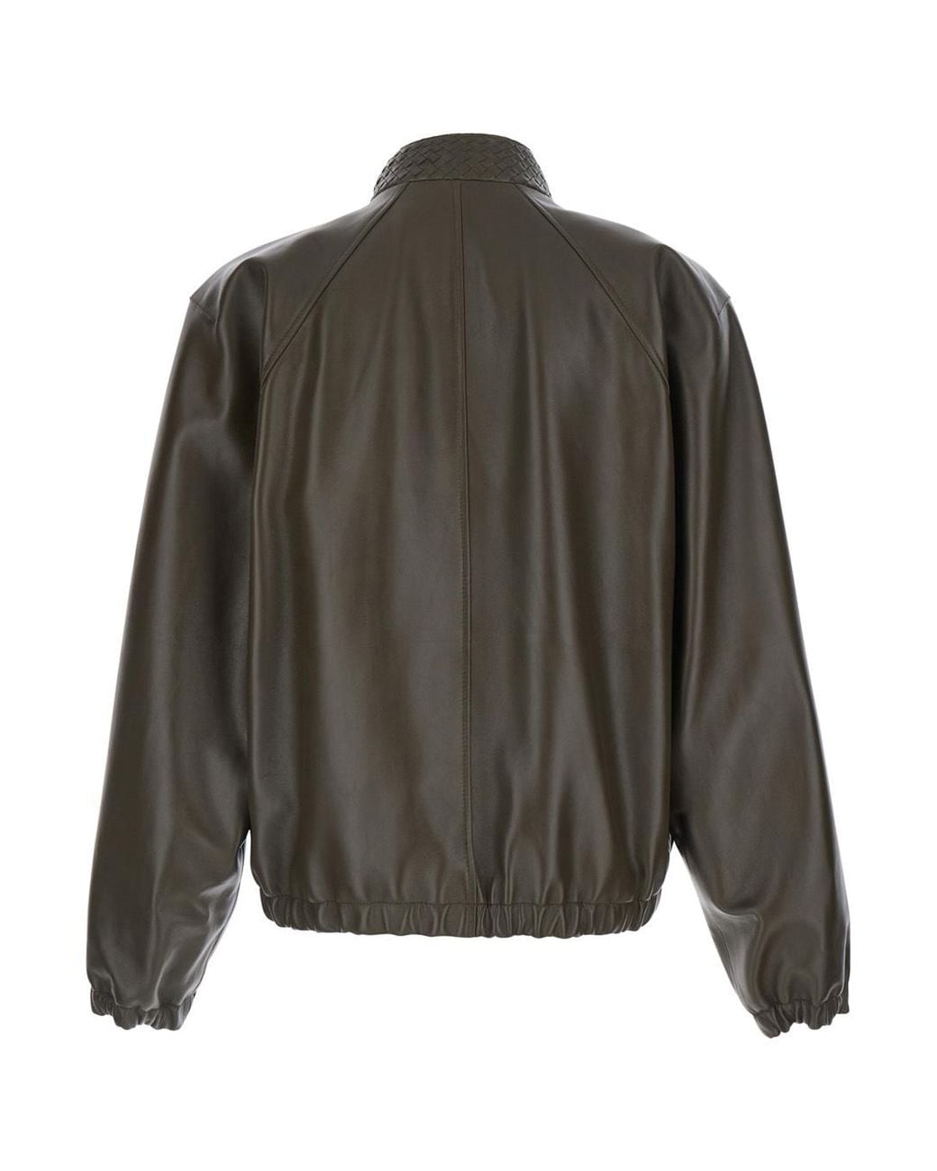 Bottega Veneta Brown Intrecciato Collar Leather Jacket for men