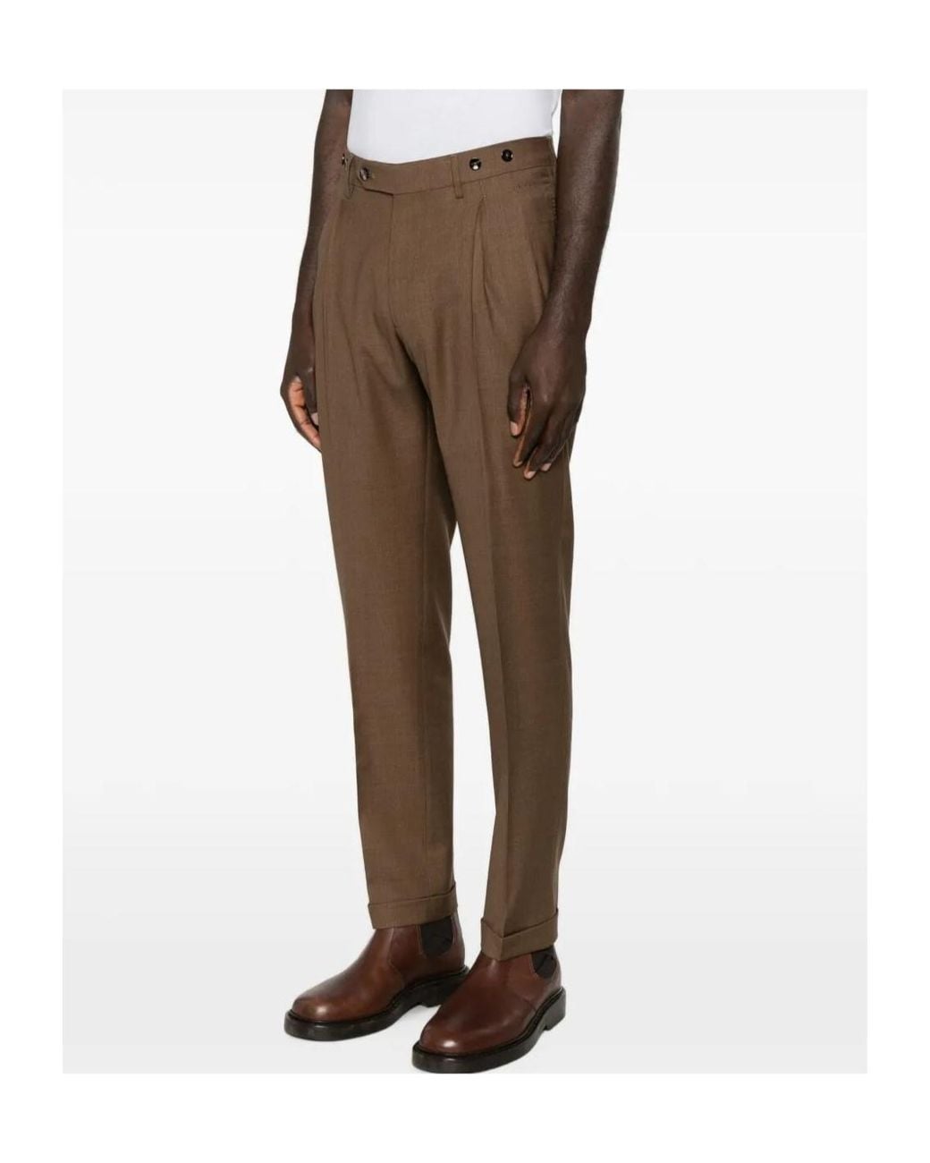 Berwich Brown Pleated-Detail Turn-Up Tailored Trousers for men