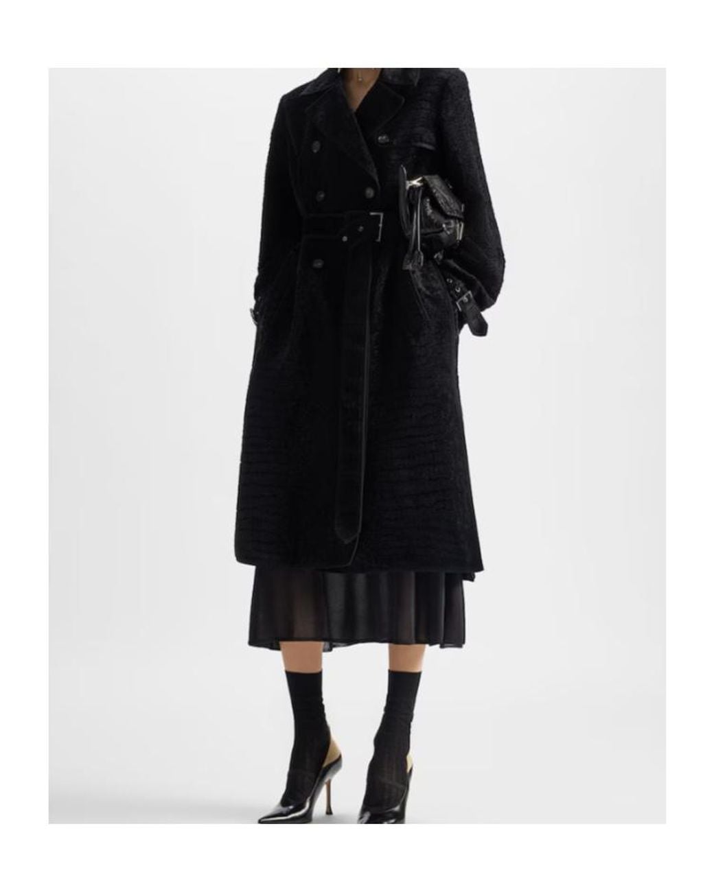 Fendi Black Double Breasted Belted Velvet Coat