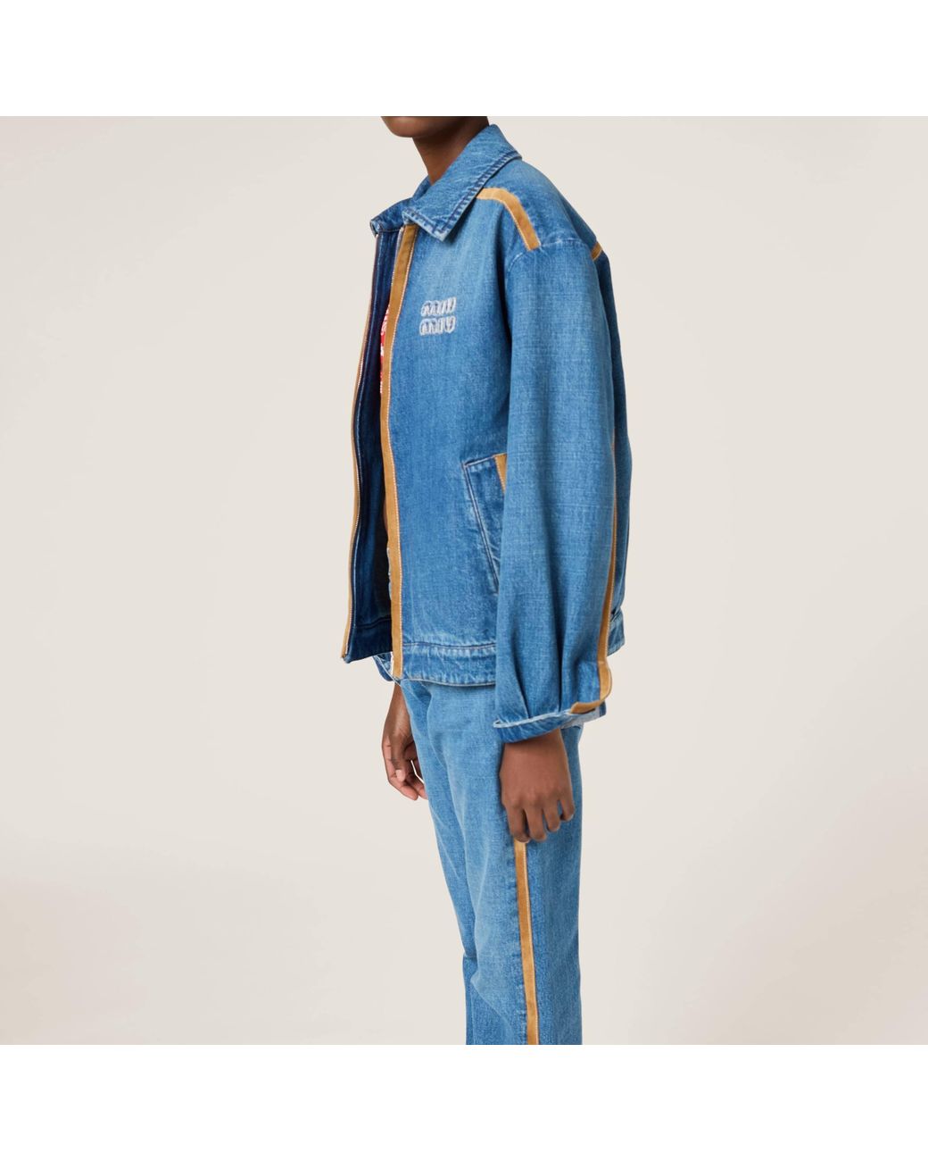 Miu Miu Blue Denim And Leather Blouson Jacket
