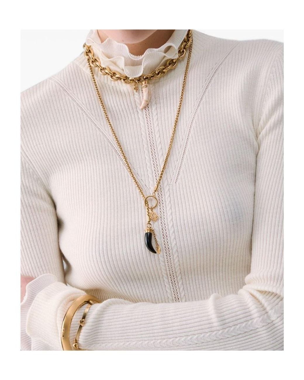 Liu Jo White Wool Turtleneck With Ruffles