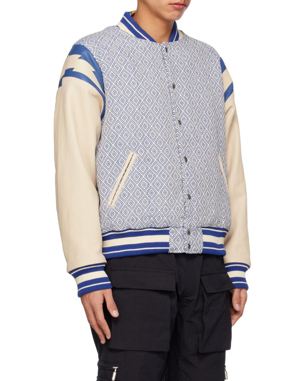 Rhude Blue Diamond-Jacquard Varsity Jacket for men