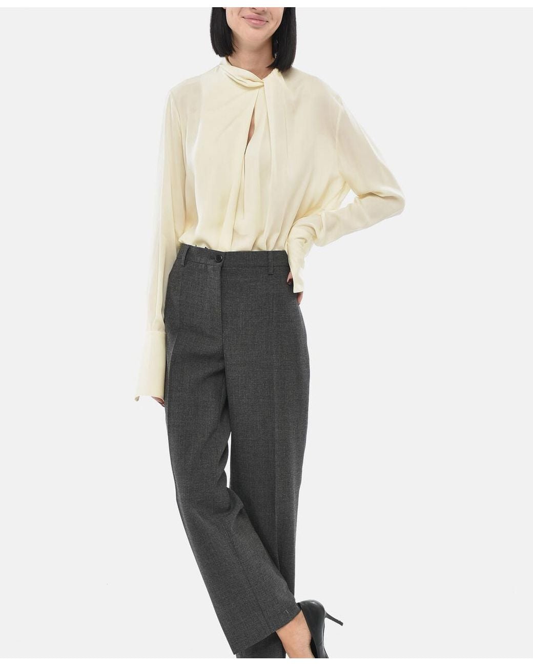 Prada Gray One-Pleat High-Waist Trousers