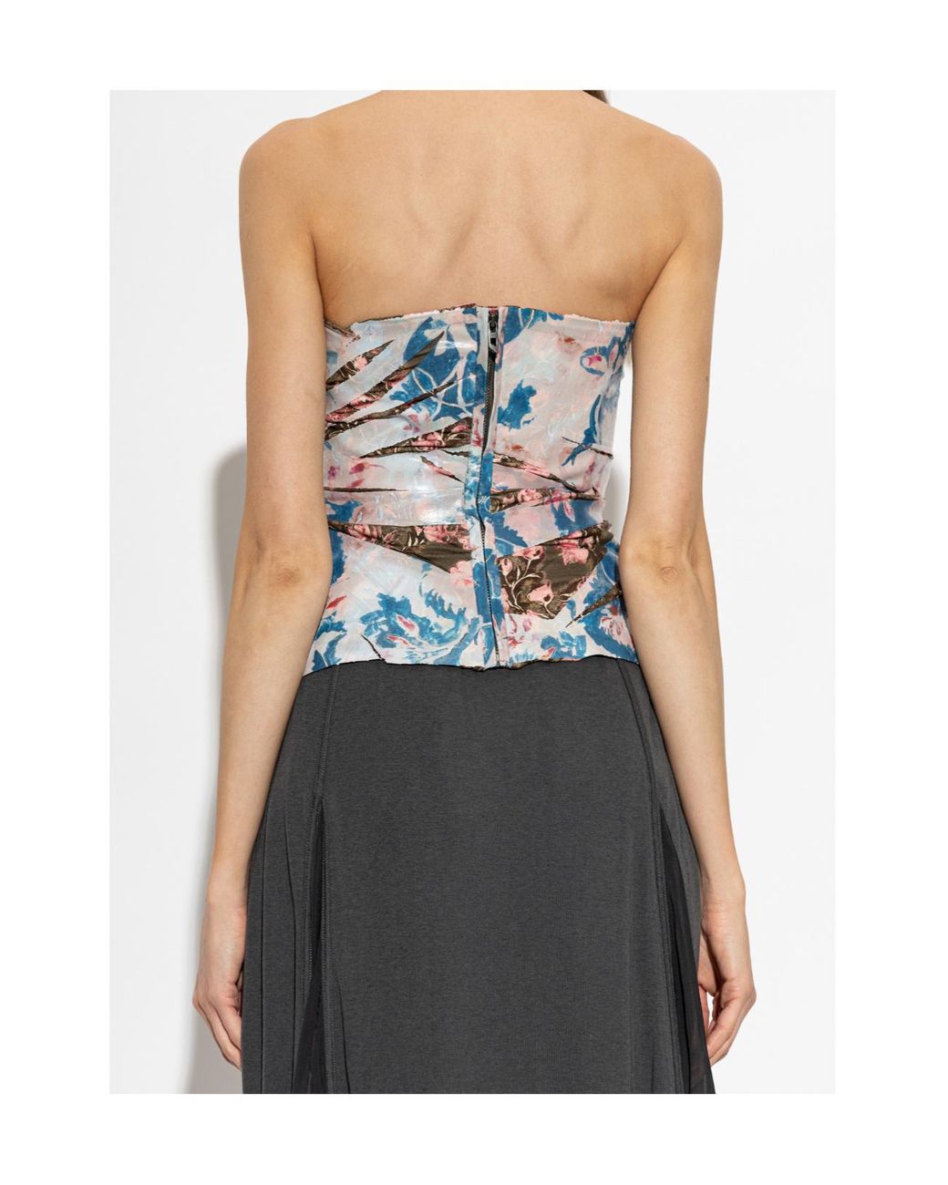 DIESEL Blue T Laxe Floral Strapless Top