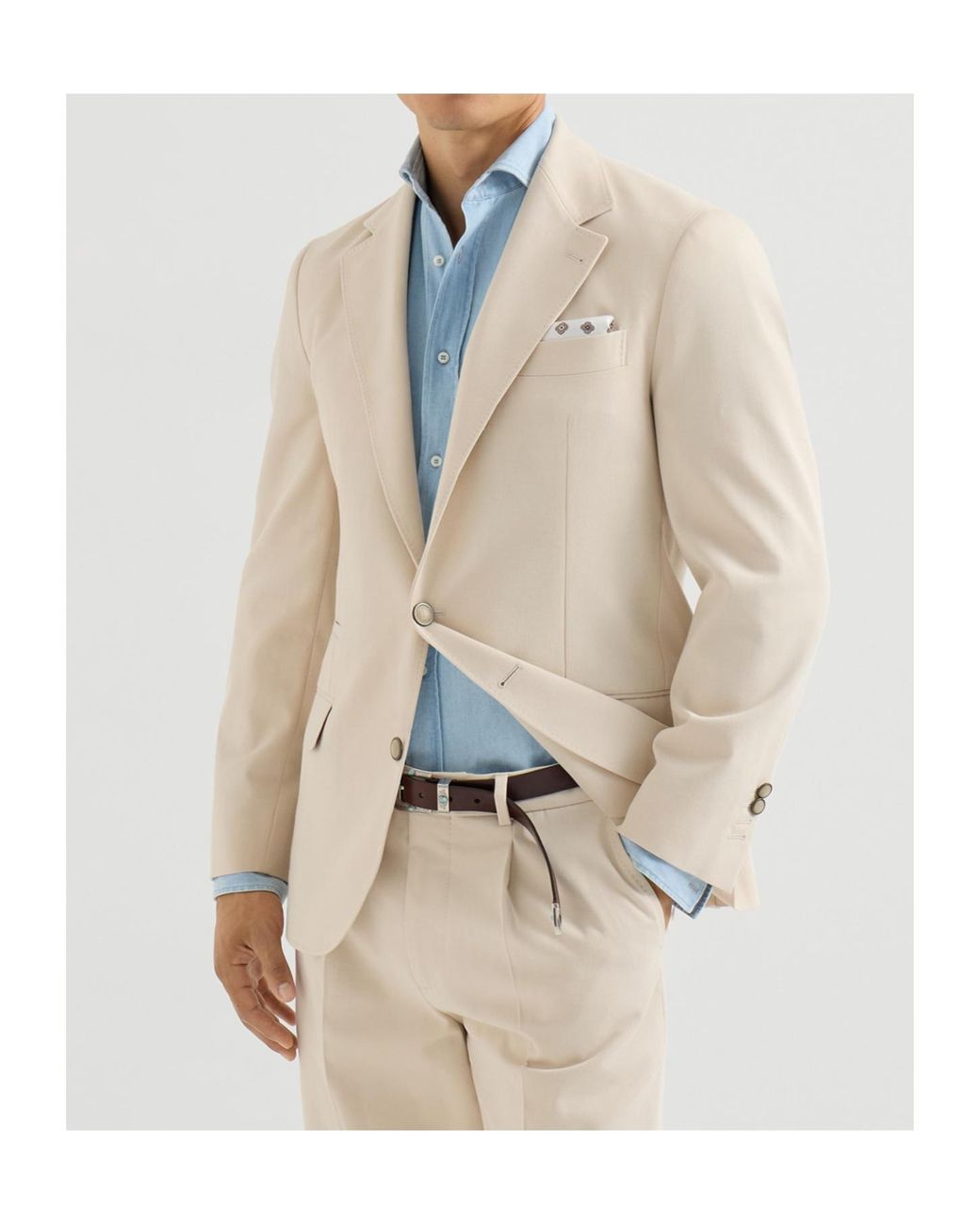 Brunello Cucinelli Natural Cotton And Virgin Wool Gabardine Deconstructed Blazer for men